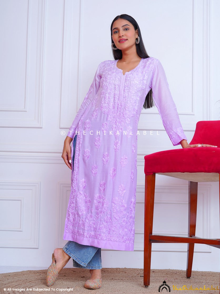 Lavender Sifar Modal Straight Chikankari Kurti - Thechikanlabel -  TheChikanLabel | Lucknow Chikankari Kurtis & Suits
